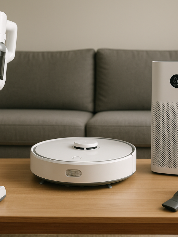 Smart Cleaning Devices and Home Appliances in Modern Living Room Smart Cleaning Devices and Home Appliances in Modern Living Room